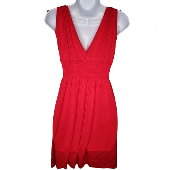 Red Stretch Waist Flirty Dress Medium - Picture 3 of 3